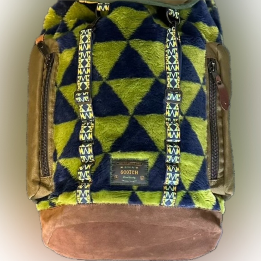 Scotch & Soda Fuzzy Green and Blue Backpack